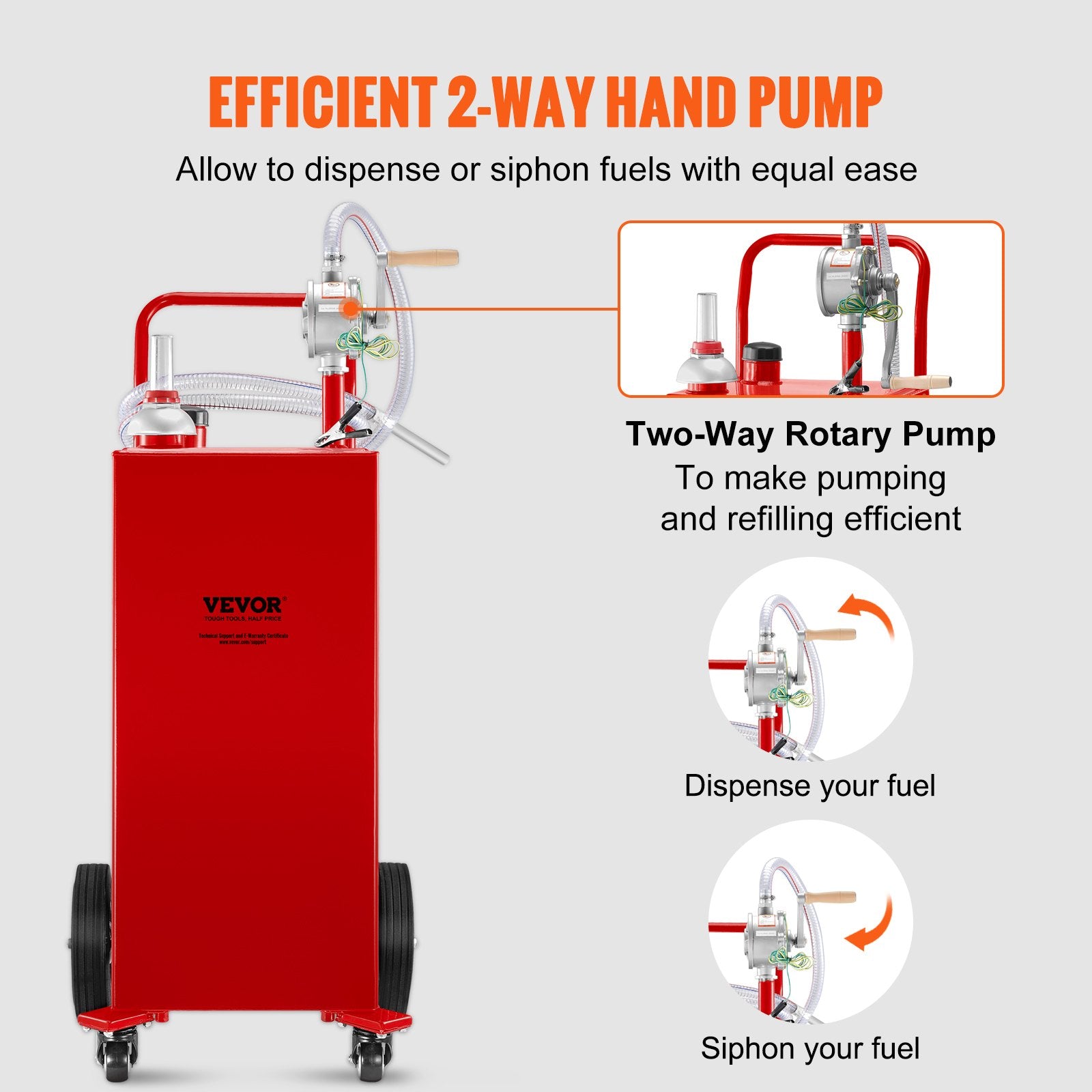 114L Fuel Caddy, Gas Storage Tank & 4 Wheels, with Manuel Transfer Pump, Gasoline Diesel Fuel Container for Cars, Lawn Mowers, ATVs, Boats, More, Red