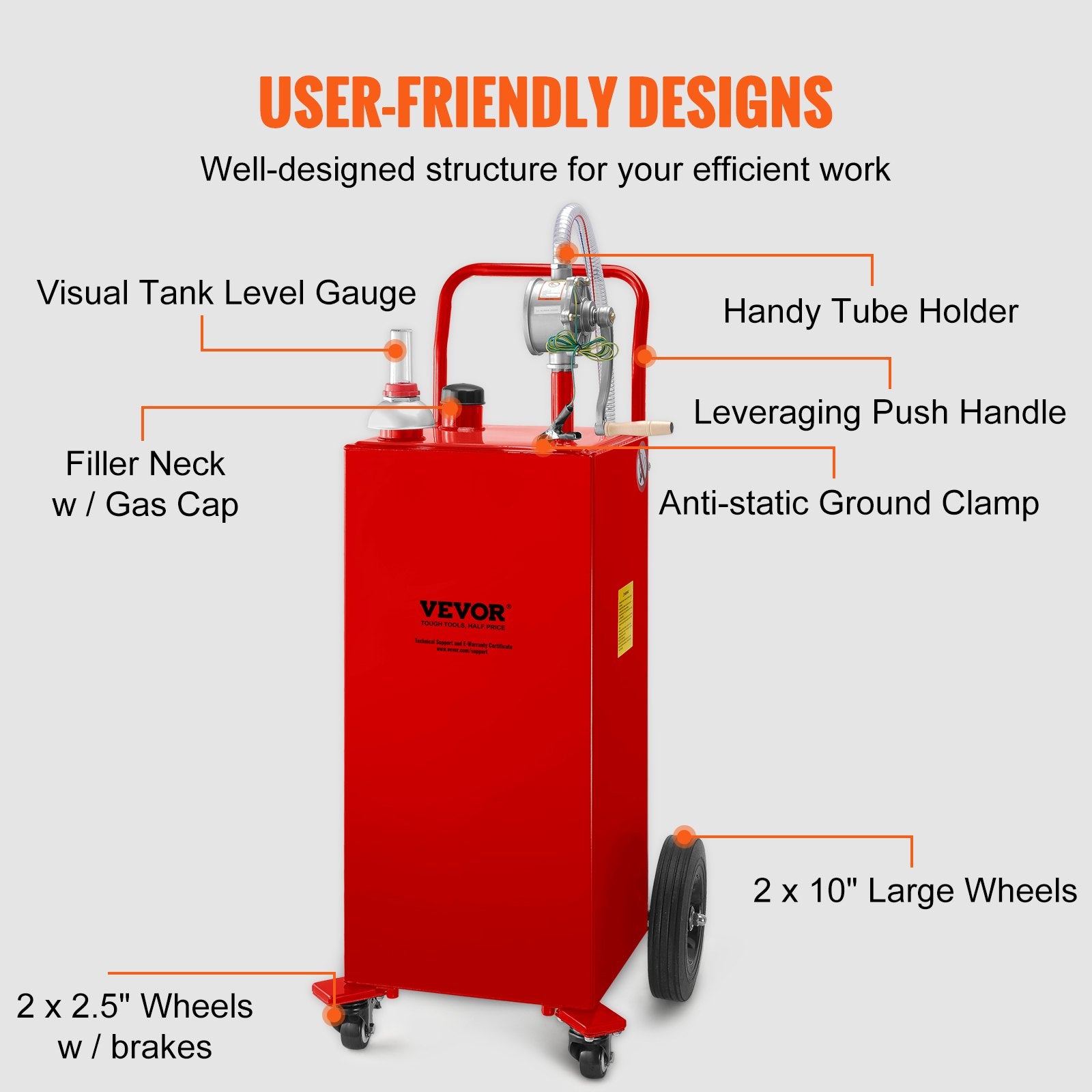 114L Fuel Caddy, Gas Storage Tank & 4 Wheels, with Manuel Transfer Pump, Gasoline Diesel Fuel Container for Cars, Lawn Mowers, ATVs, Boats, More, Red