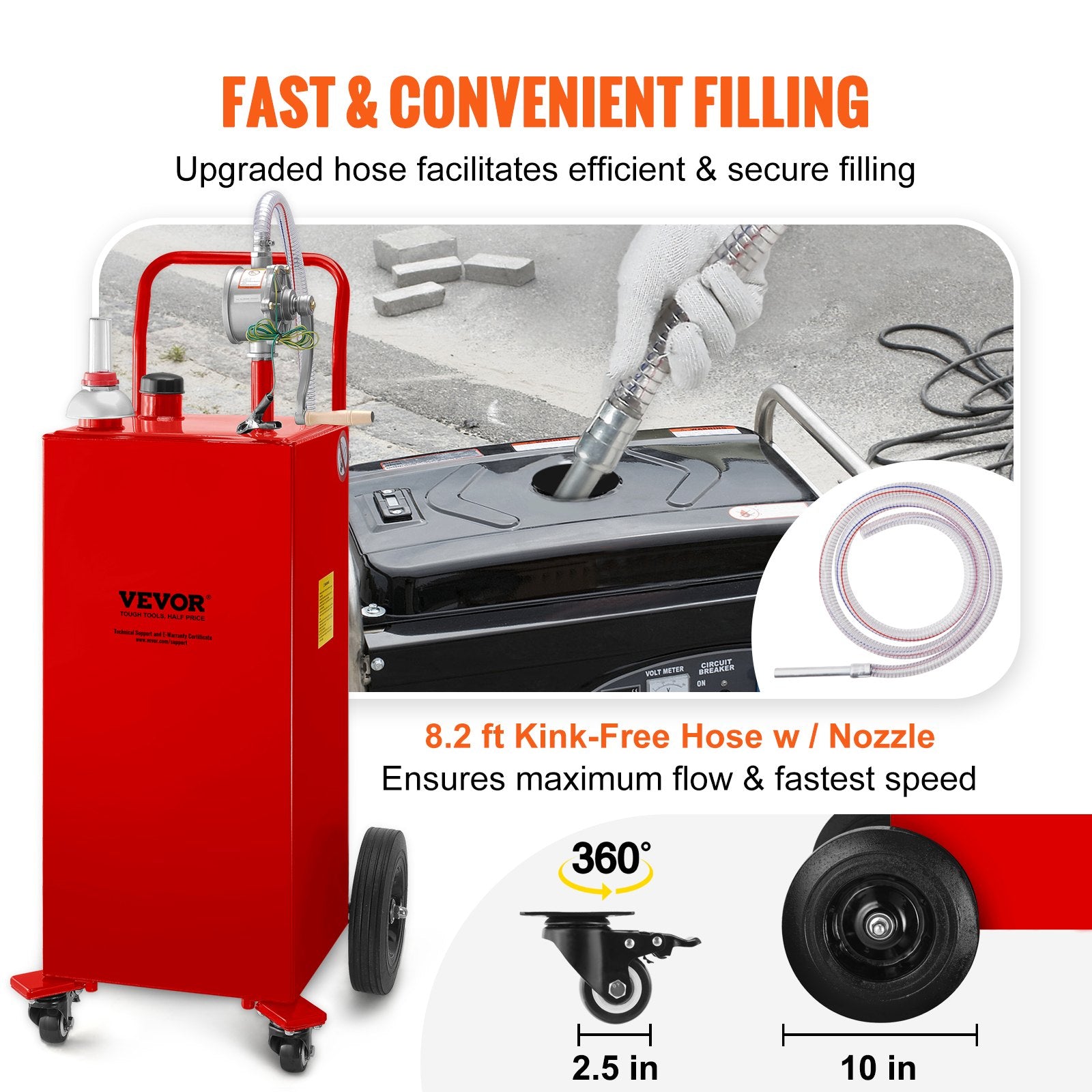 114L Fuel Caddy, Gas Storage Tank & 4 Wheels, with Manuel Transfer Pump, Gasoline Diesel Fuel Container for Cars, Lawn Mowers, ATVs, Boats, More, Red