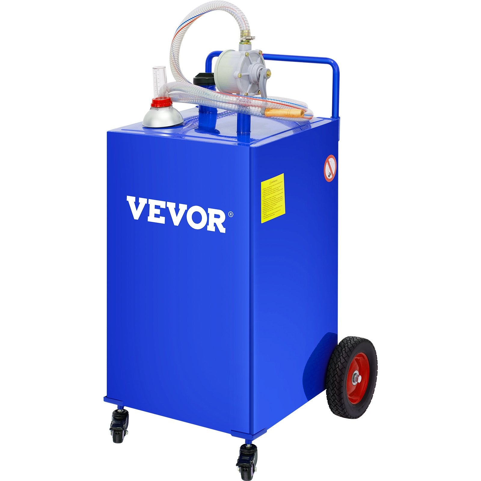 114L Fuel Caddy, Gas Storage Tank & 4 Wheels, with Manuel Transfer Pump, Gasoline Diesel Fuel Container for Cars, Lawn Mowers, ATVs, Boats, More, Blue