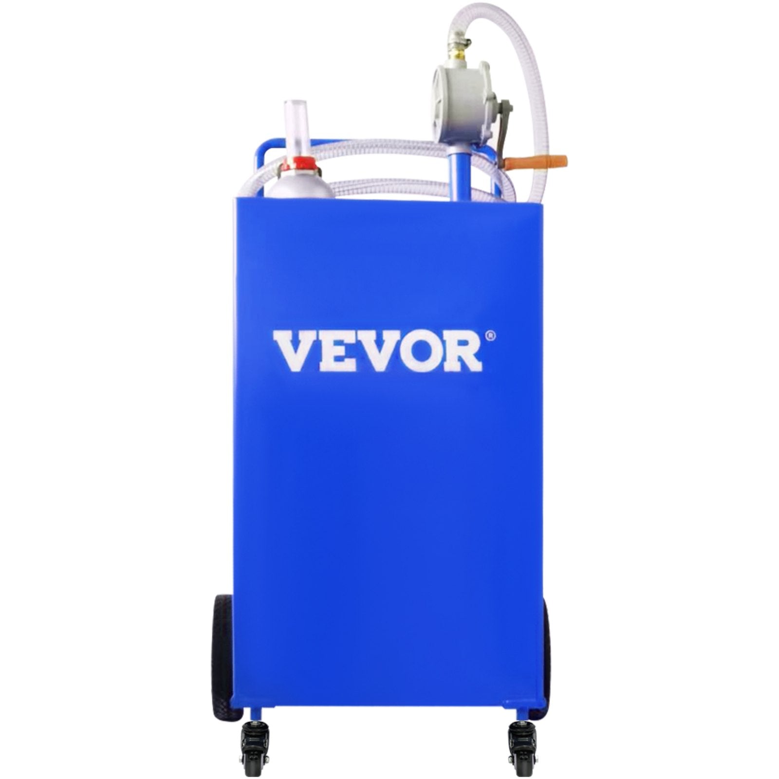 114L Fuel Caddy, Gas Storage Tank & 4 Wheels, with Manuel Transfer Pump, Gasoline Diesel Fuel Container for Cars, Lawn Mowers, ATVs, Boats, More, Blue