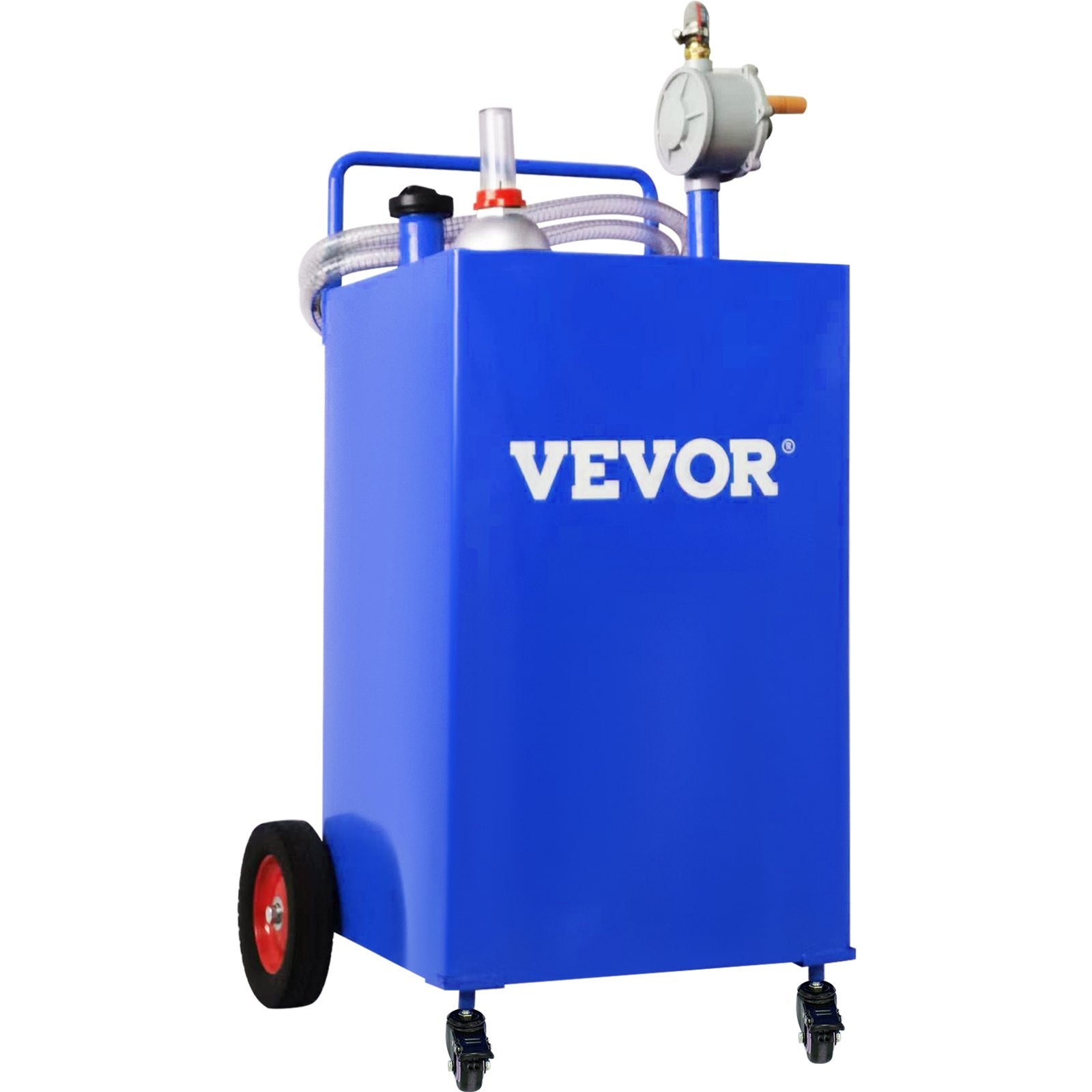 114L Fuel Caddy, Gas Storage Tank & 4 Wheels, with Manuel Transfer Pump, Gasoline Diesel Fuel Container for Cars, Lawn Mowers, ATVs, Boats, More, Blue