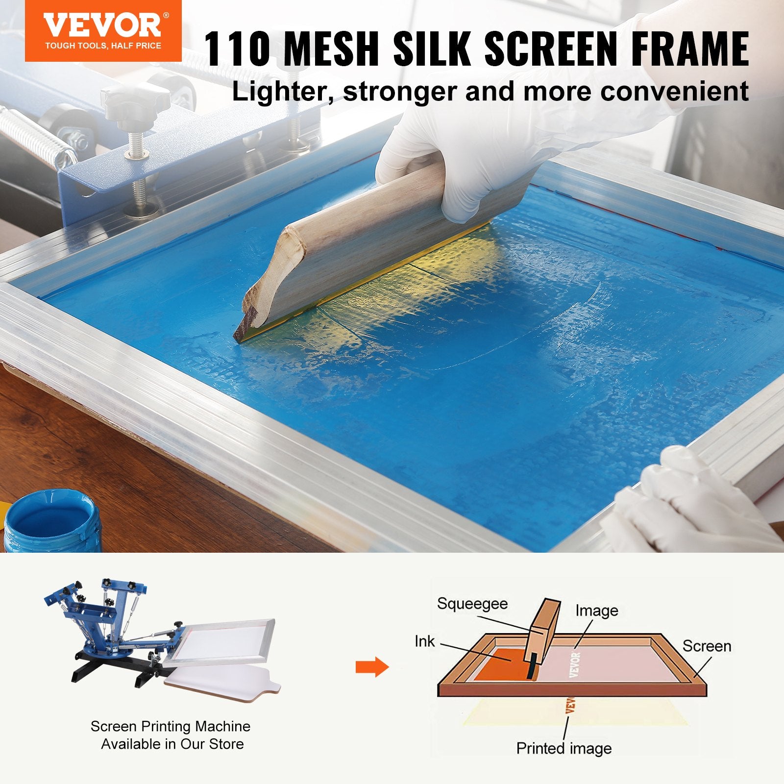 Jewellery Making Kits: VEVOR Screen Printing Kit, 2 Pieces Aluminum Silk Screen Printing Frames20.3 x 25.4/25.4 x 35.6cm 110 Count Mesh, 2 Tapes and Screen Printing Squeegees and Transparency Films for T-shirts DIY