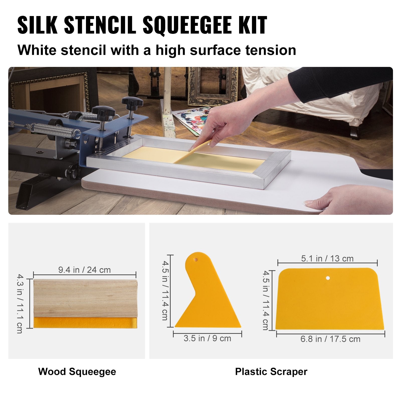 Jewellery Making Kits: VEVOR Screen Printing Kit, 2 Pieces Aluminum Silk Screen Printing Frames20.3 x 25.4/25.4 x 35.6cm 110 Count Mesh, 2 Tapes and Screen Printing Squeegees and Transparency Films for T-shirts DIY