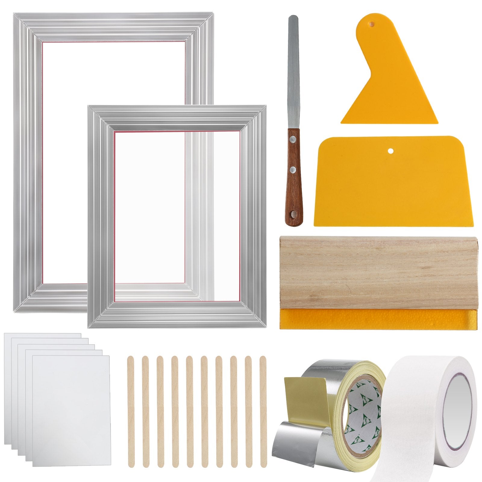 Jewellery Making Kits: VEVOR Screen Printing Kit, 2 Pieces Aluminum Silk Screen Printing Frames20.3 x 25.4/25.4 x 35.6cm 110 Count Mesh, 2 Tapes and Screen Printing Squeegees and Transparency Films for T-shirts DIY
