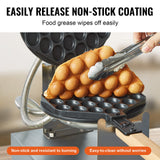 Rice Cookers & Steamers: VEVOR Commercial Bubble Waffle Maker, 1400W Egg Pancake Baker Machine, Non-Stick Stainless Steel Egg Bubble Puff, 180° Rotatable, Temp and Time Control, Wooden Handle, for Restaurant Bakery Snack Bar
