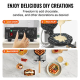 Rice Cookers & Steamers: VEVOR Commercial Bubble Waffle Maker, 1400W Egg Pancake Baker Machine, Non-Stick Stainless Steel Egg Bubble Puff, 180° Rotatable, Temp and Time Control, Wooden Handle, for Restaurant Bakery Snack Bar