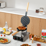 Rice Cookers & Steamers: VEVOR Commercial Bubble Waffle Maker, 1400W Egg Pancake Baker Machine, Non-Stick Stainless Steel Egg Bubble Puff, 180° Rotatable, Temp and Time Control, Wooden Handle, for Restaurant Bakery Snack Bar