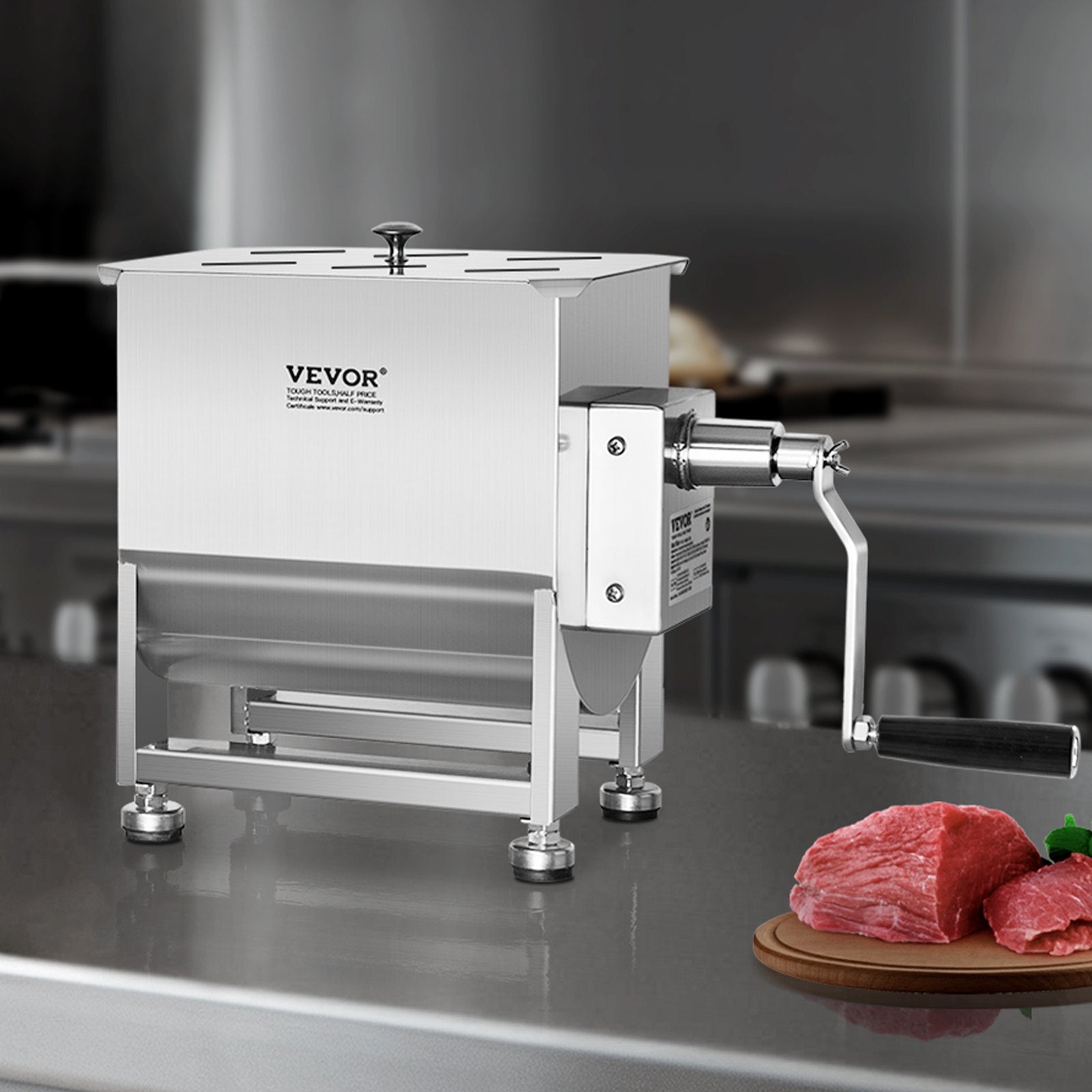 Manual Meat Mixer, 60L Fixed Tank Meat Processing Equipment(Mixing Max 60LBS for Meat), Stainless Steel Meat Mixer, Sausage Mixer Machine with Lid Handle Gear Reducer, Ground Beef Hand Mixer