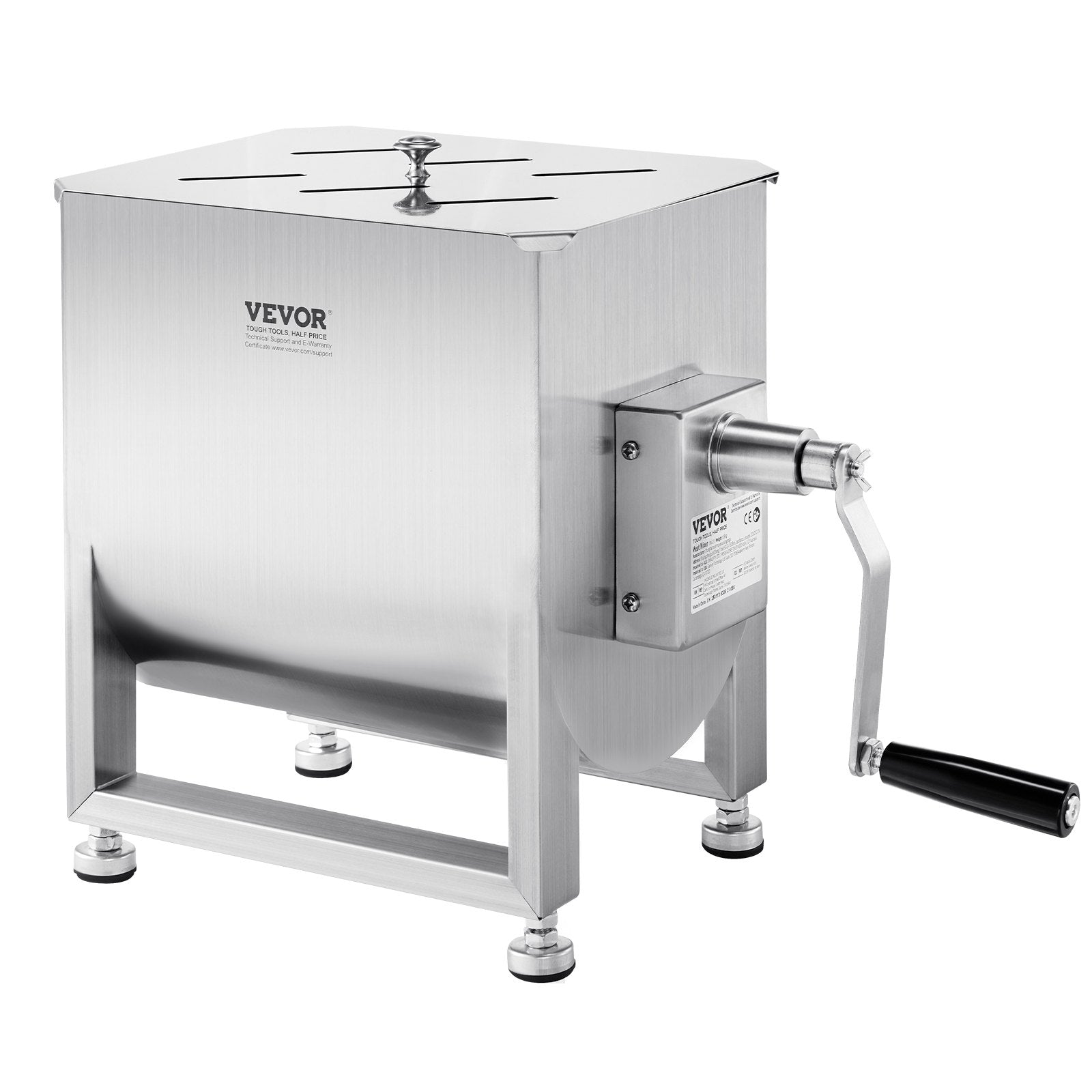 Manual Meat Mixer, 60L Fixed Tank Meat Processing Equipment(Mixing Max 60LBS for Meat), Stainless Steel Meat Mixer, Sausage Mixer Machine with Lid Handle Gear Reducer, Ground Beef Hand Mixer