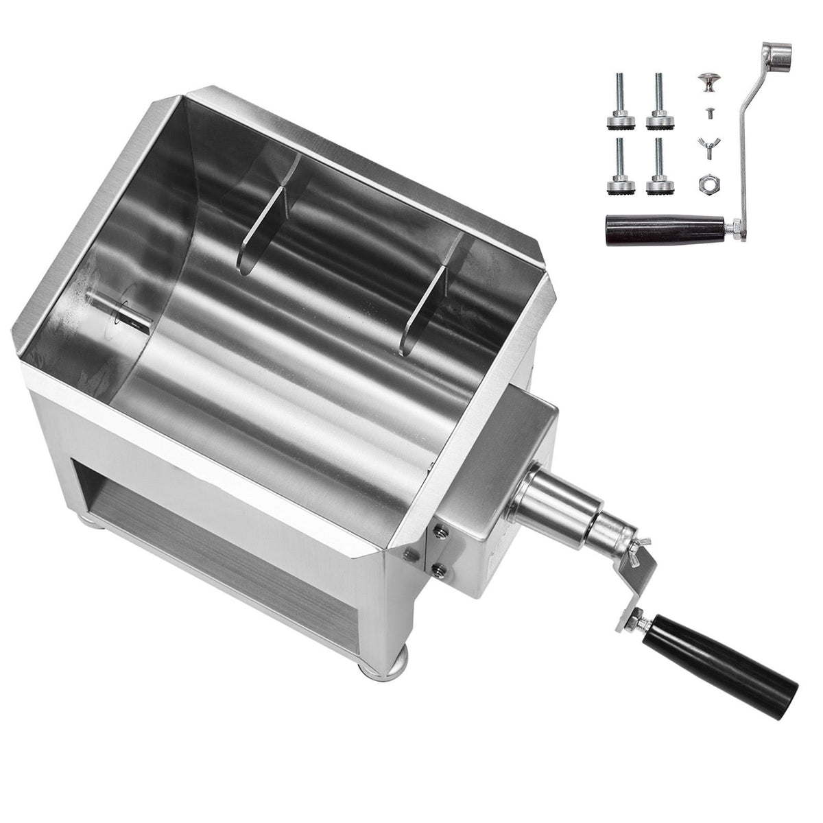Manual Meat Mixer, 10L Fixed Tank Meat Processing Equipment(Mixing Max 15LBS for Meats), Stainless Steel Sausage Mixer Machine with Lid Handle Gear Reducer, Ground Beef Hand Mixers