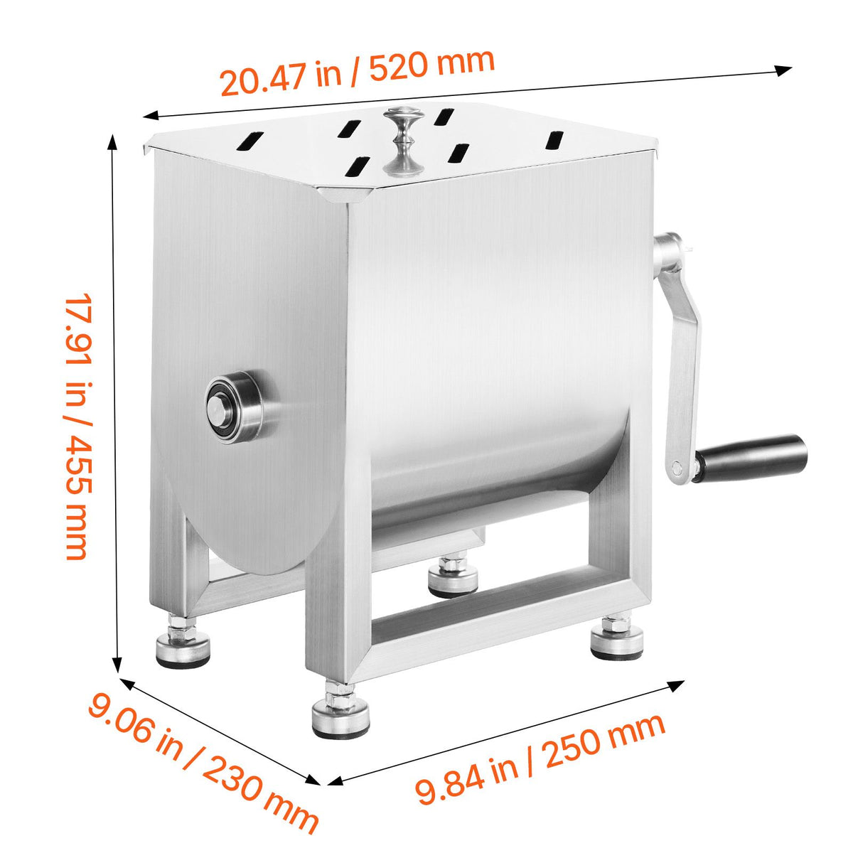 Manual Meat Mixer, 10L Fixed Tank Meat Processing Equipment(Mixing Max 15LBS for Meats), Stainless Steel Sausage Mixer Machine with Lid Handle Gear Reducer, Ground Beef Hand Mixers