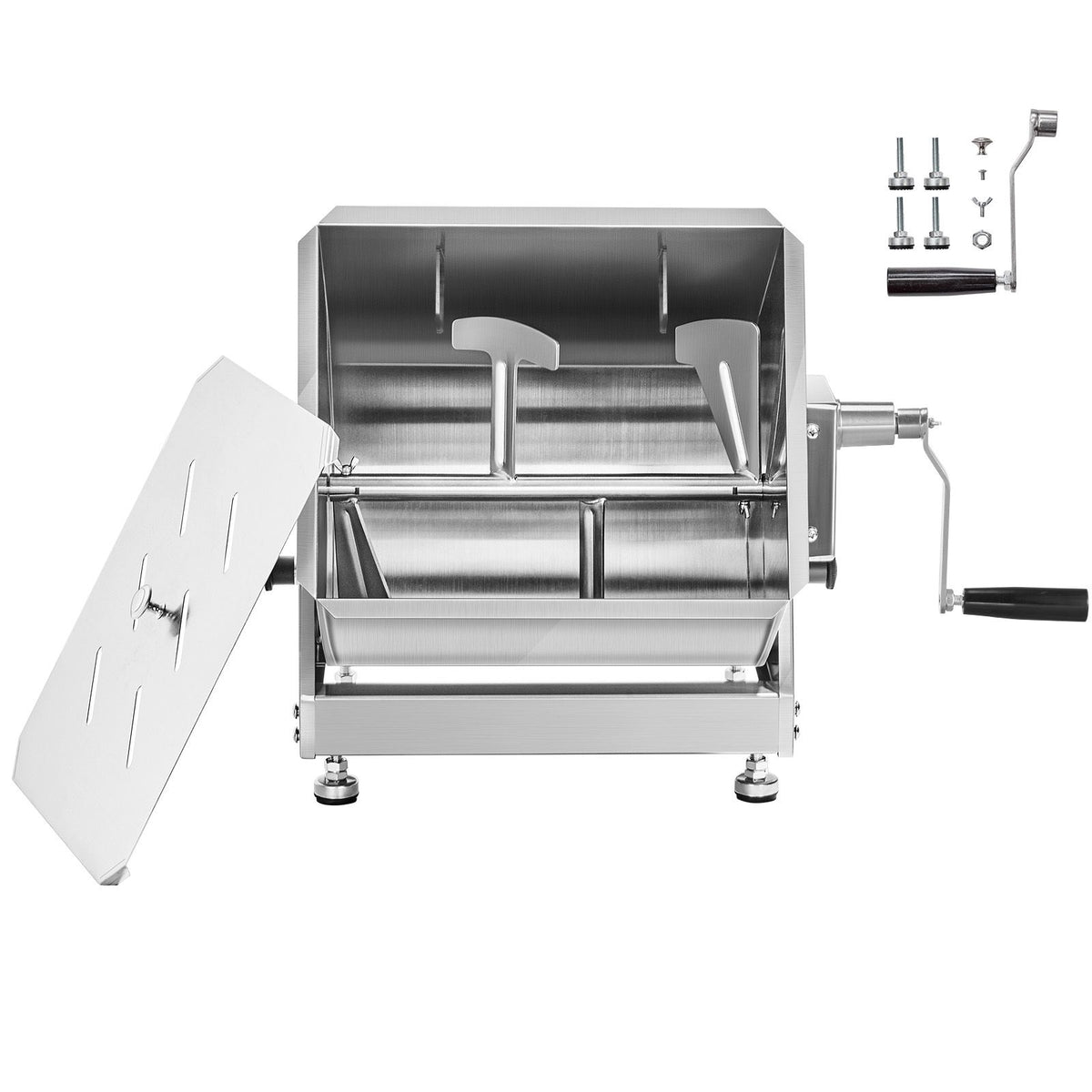 Manual Meat Mixer, 10L Tilt Tank Meat Processing Equipment(Mixing Max 15LBS for Meat), Stainless Steel Meat Mixer, Sausage Mixer Machine with Lid Handle Gear Reducer, Ground Beef Hand Mixer