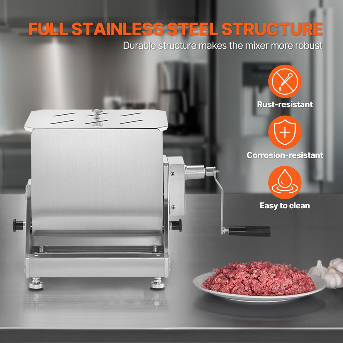 Manual Meat Mixer, 10L Tilt Tank Meat Processing Equipment(Mixing Max 15LBS for Meat), Stainless Steel Meat Mixer, Sausage Mixer Machine with Lid Handle Gear Reducer, Ground Beef Hand Mixer