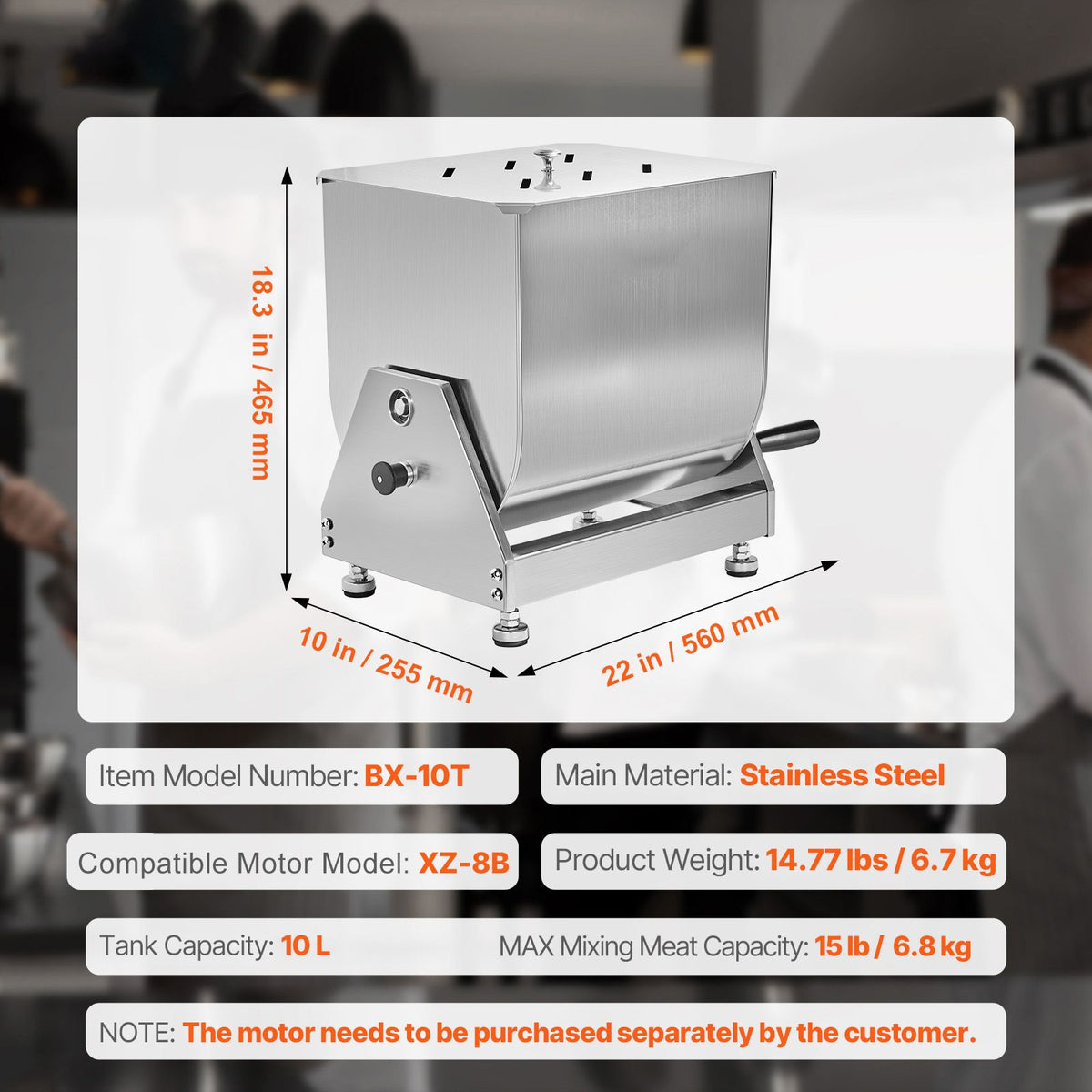 Manual Meat Mixer, 10L Tilt Tank Meat Processing Equipment(Mixing Max 15LBS for Meat), Stainless Steel Meat Mixer, Sausage Mixer Machine with Lid Handle Gear Reducer, Ground Beef Hand Mixer