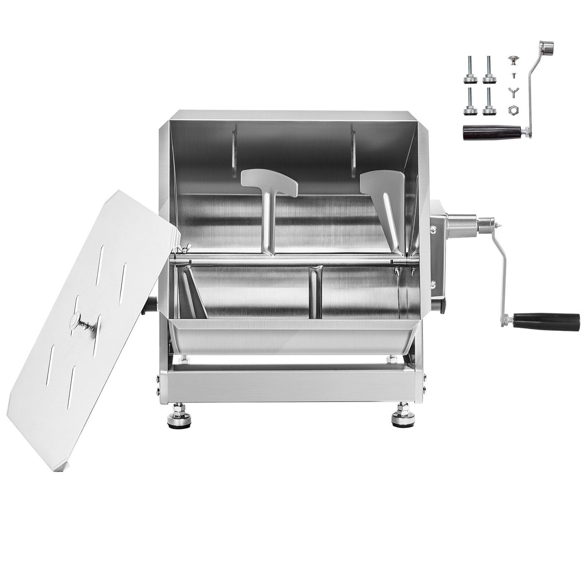 Manual Meat Mixer, 20L Tilt Tank Meat Processing Equipment(Mixing Max 20LBS for Meat), Stainless Steel Meat Mixer, Sausage Mixer Machine with Lid Handle Gear Reducer, Ground Beef Hand Mixer