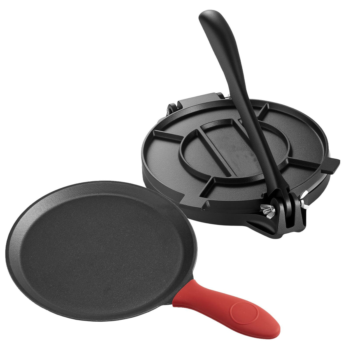 Tortilla Press, 250mm Cast Iron Tortilla and Roti Maker, Heavy Duty Tortilladora Press, Pataconera Makers with Handle and 100 Pcs Parchment Paper, Dough Taco Press for Flour Tortilla, Tawa