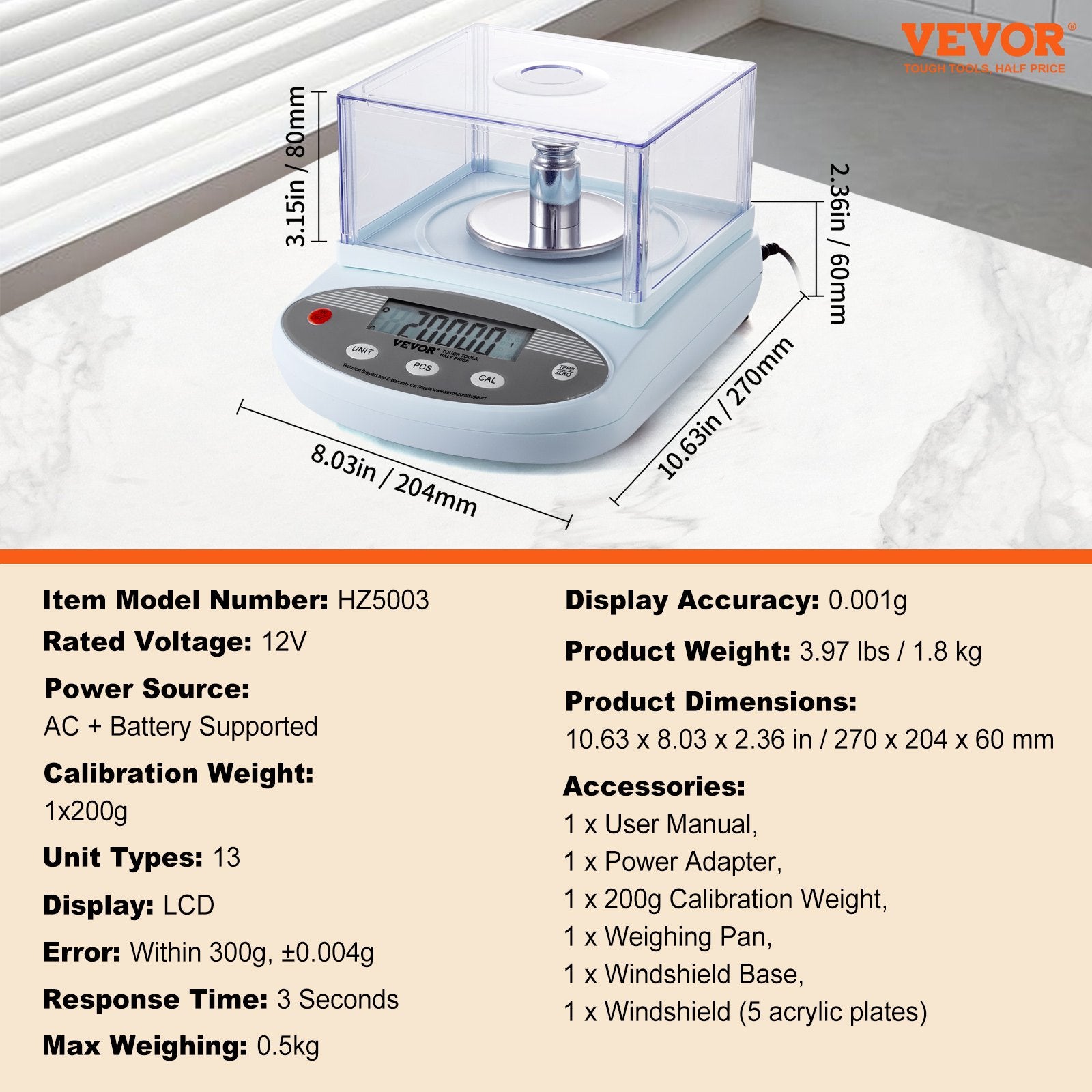 Analytical Balance Lab Scale 500g x 0.001g 13 Units with Windshield LCD