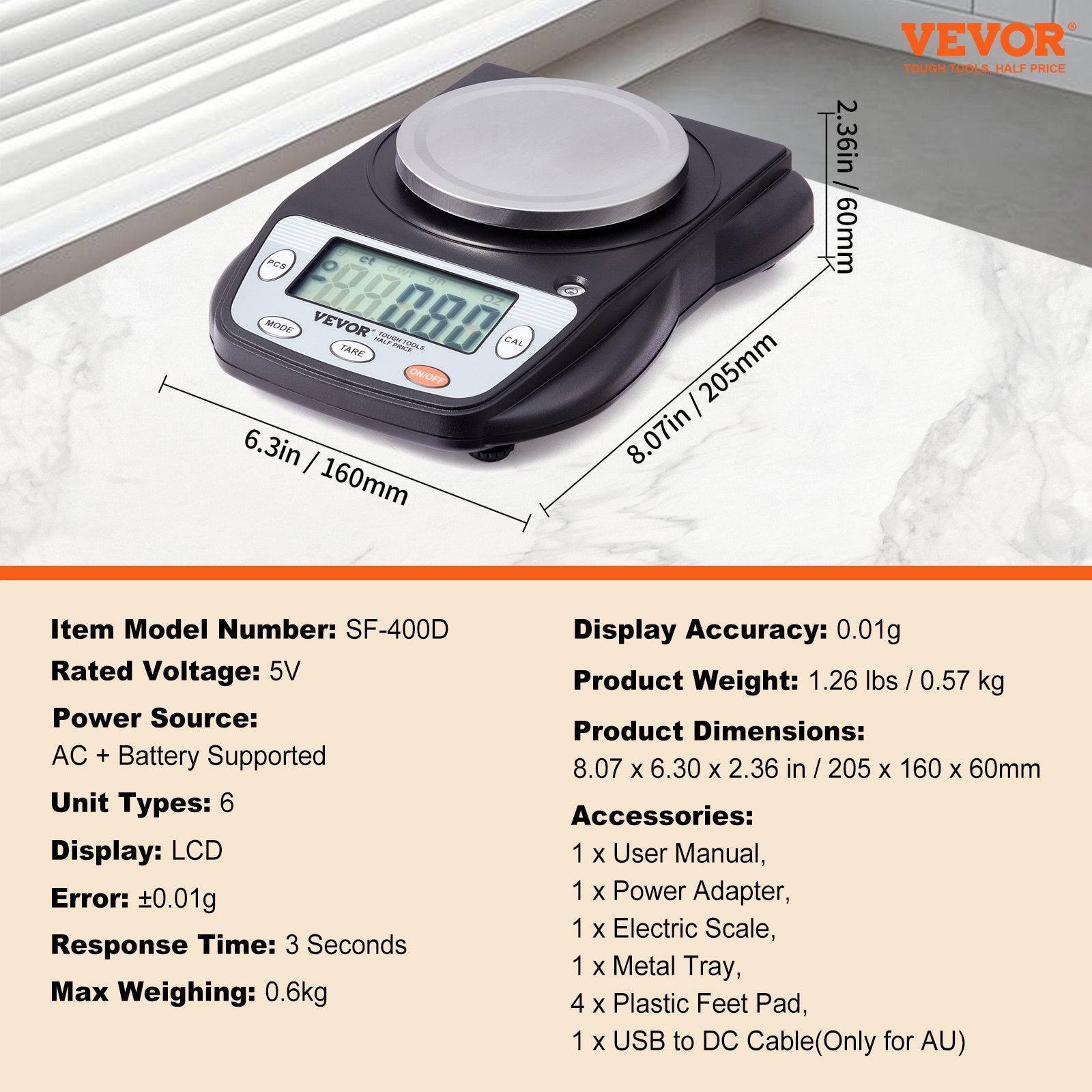 Kitchen Scales: VEVOR Analytical Balance Lab Scale 600g x 0.01g 6 Units Conversion Electronic