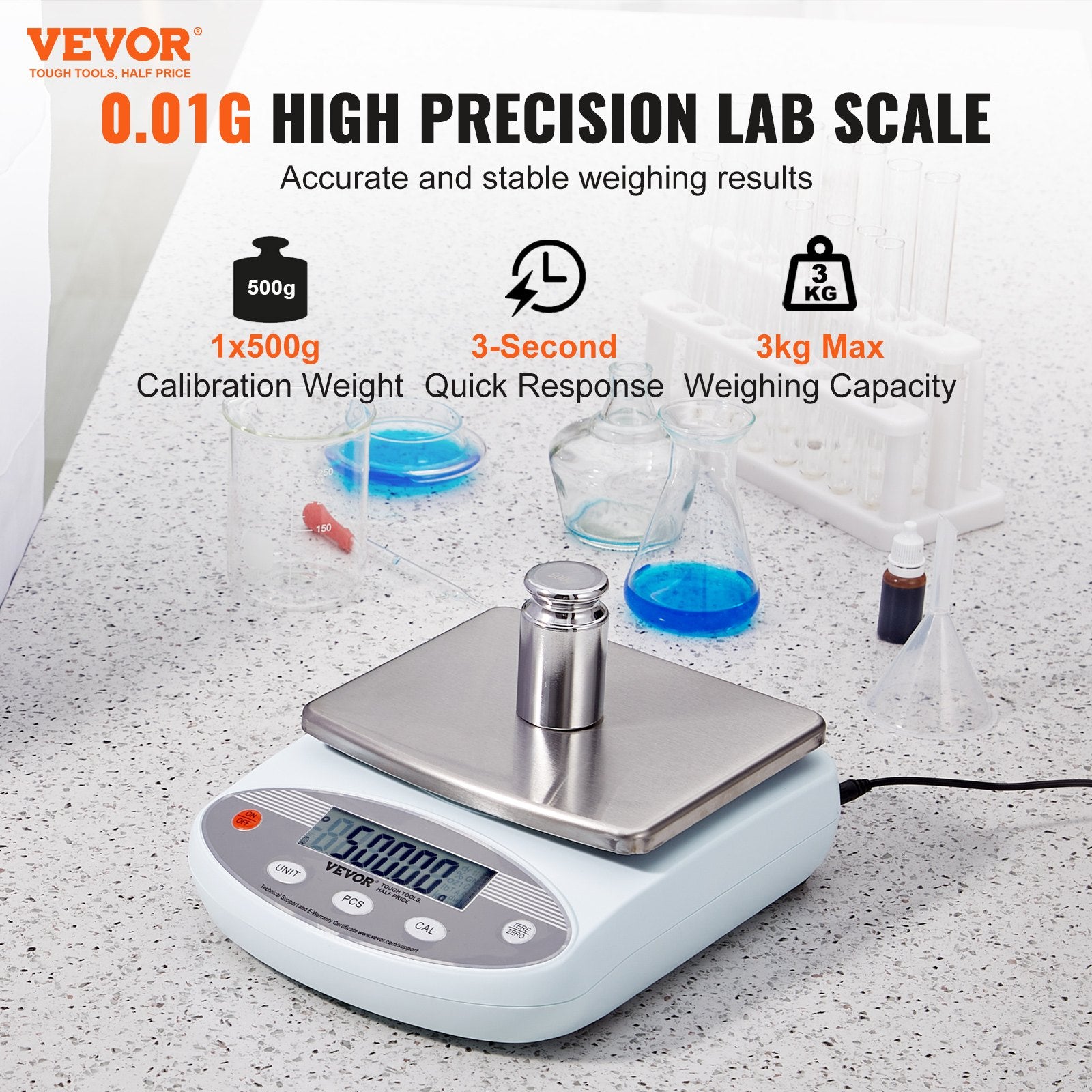 Kitchen Scales: VEVOR Analytical Balance Lab Scale 3000g x 0.01g 13 Units Conversion Electronic