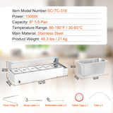 Food Warmers & Chafing Dishes: VEVOR Commercial Electric Food Warmer Countertop Buffet 6*5Qt with Glass Shield