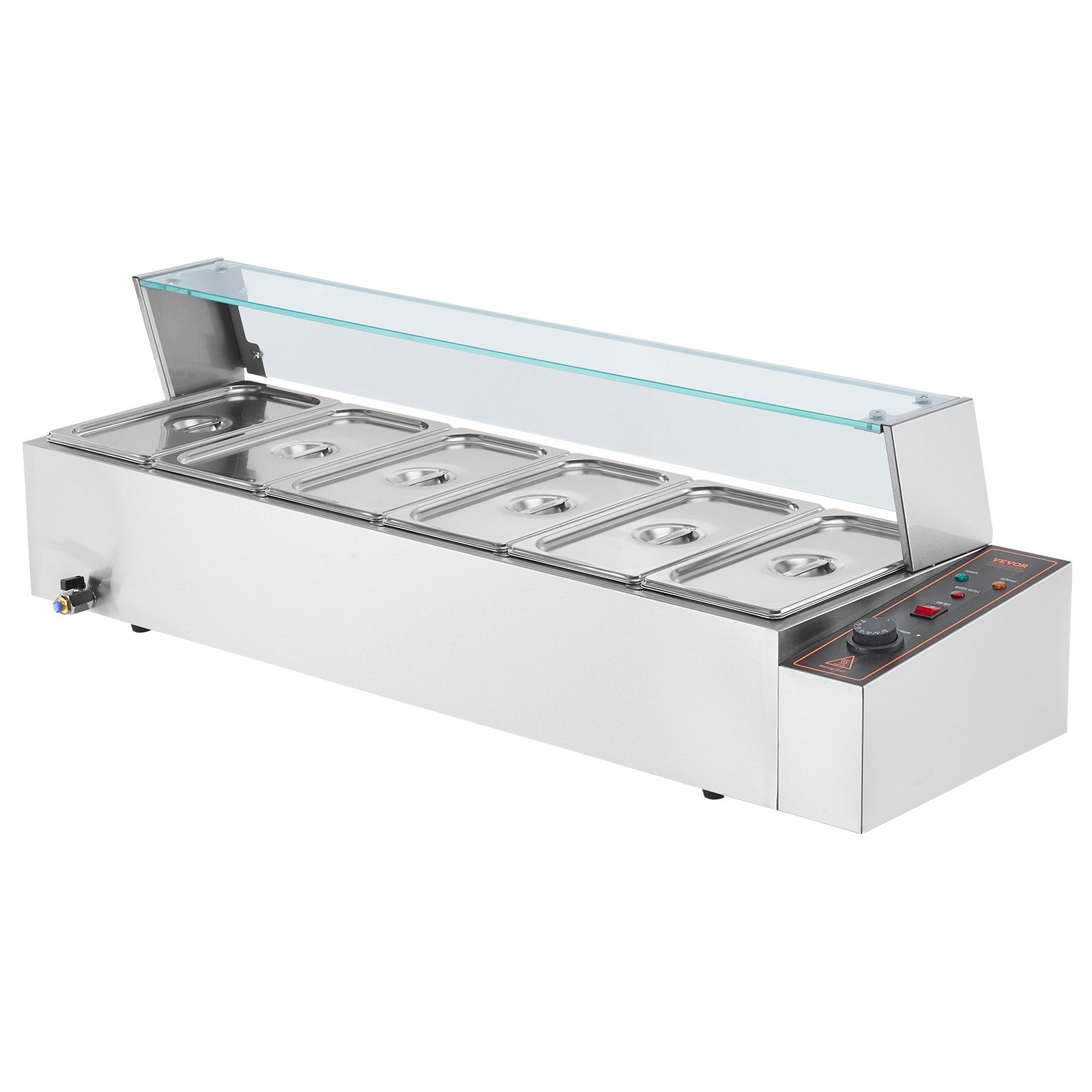 Food Warmers & Chafing Dishes: VEVOR Commercial Electric Food Warmer Countertop Buffet 6*5Qt with Glass Shield