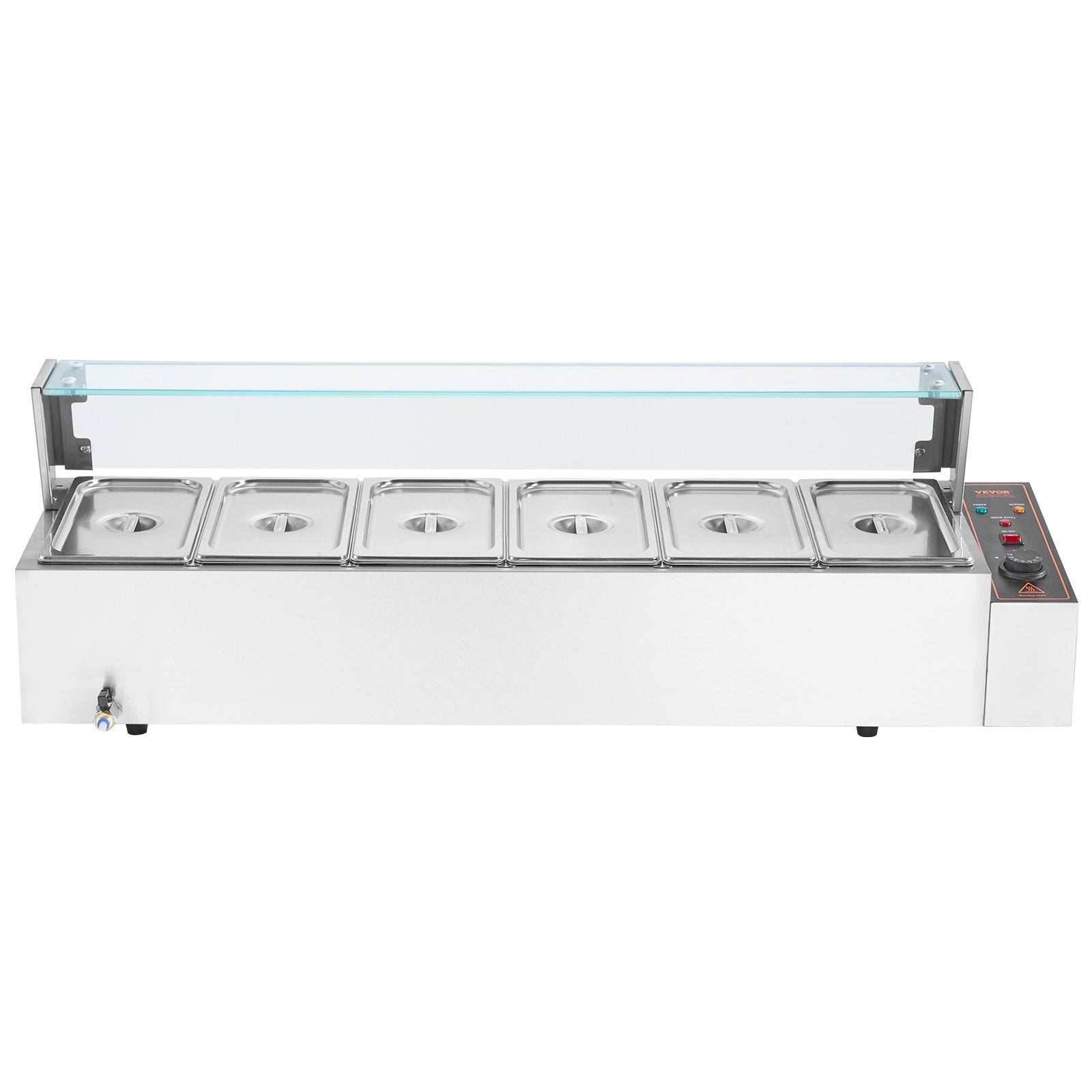 Food Warmers & Chafing Dishes: VEVOR Commercial Electric Food Warmer Countertop Buffet 6*5Qt with Glass Shield