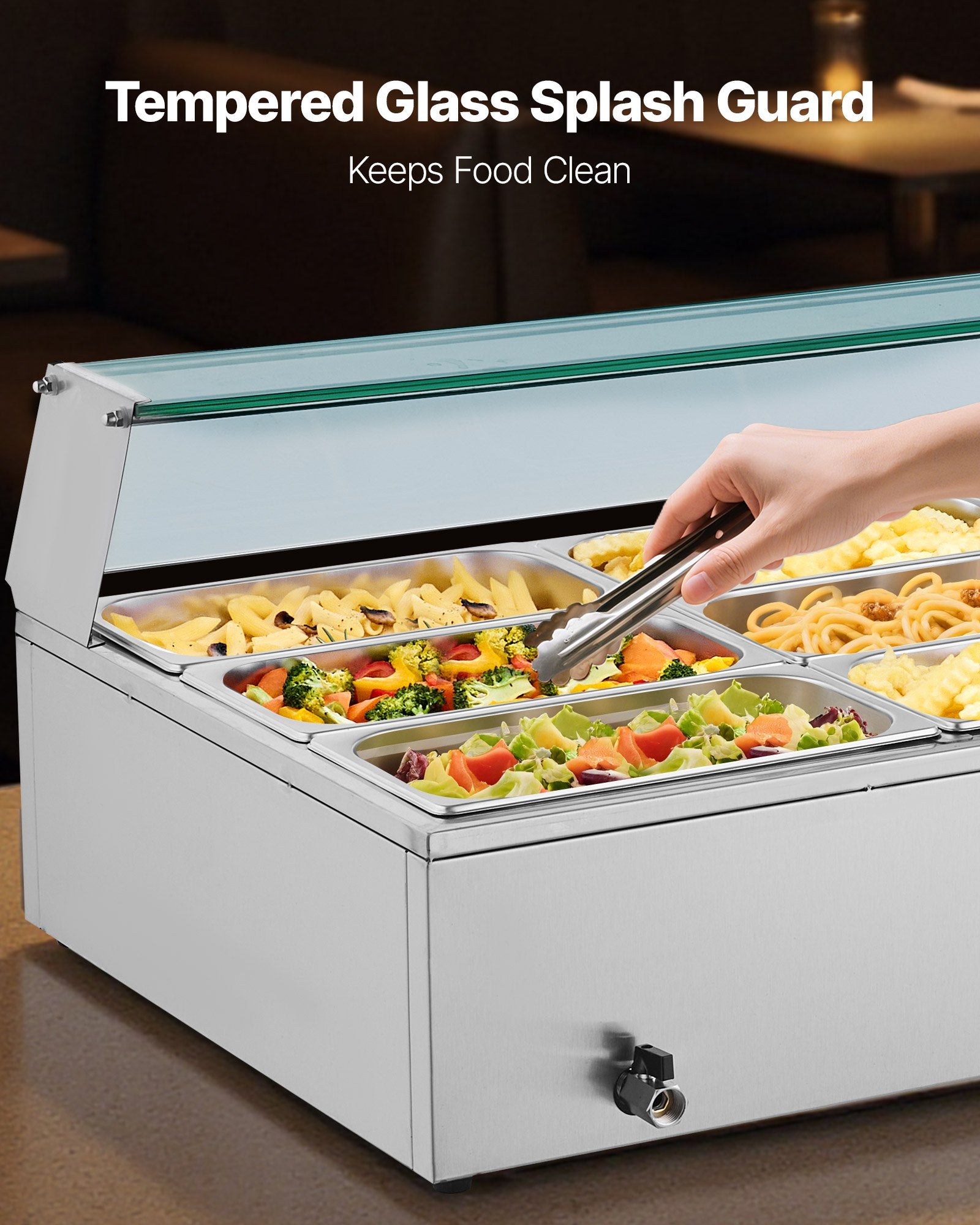 Food Warmers & Chafing Dishes: VEVOR Commercial Food Warmer, 1500W Electric Stainless Steel Steam Food Warmer with Glass Cover, 9-Pan Countertop Buffet Bain Marie with Soup & Perforated Ladles, for Catering, Restaurant & Party