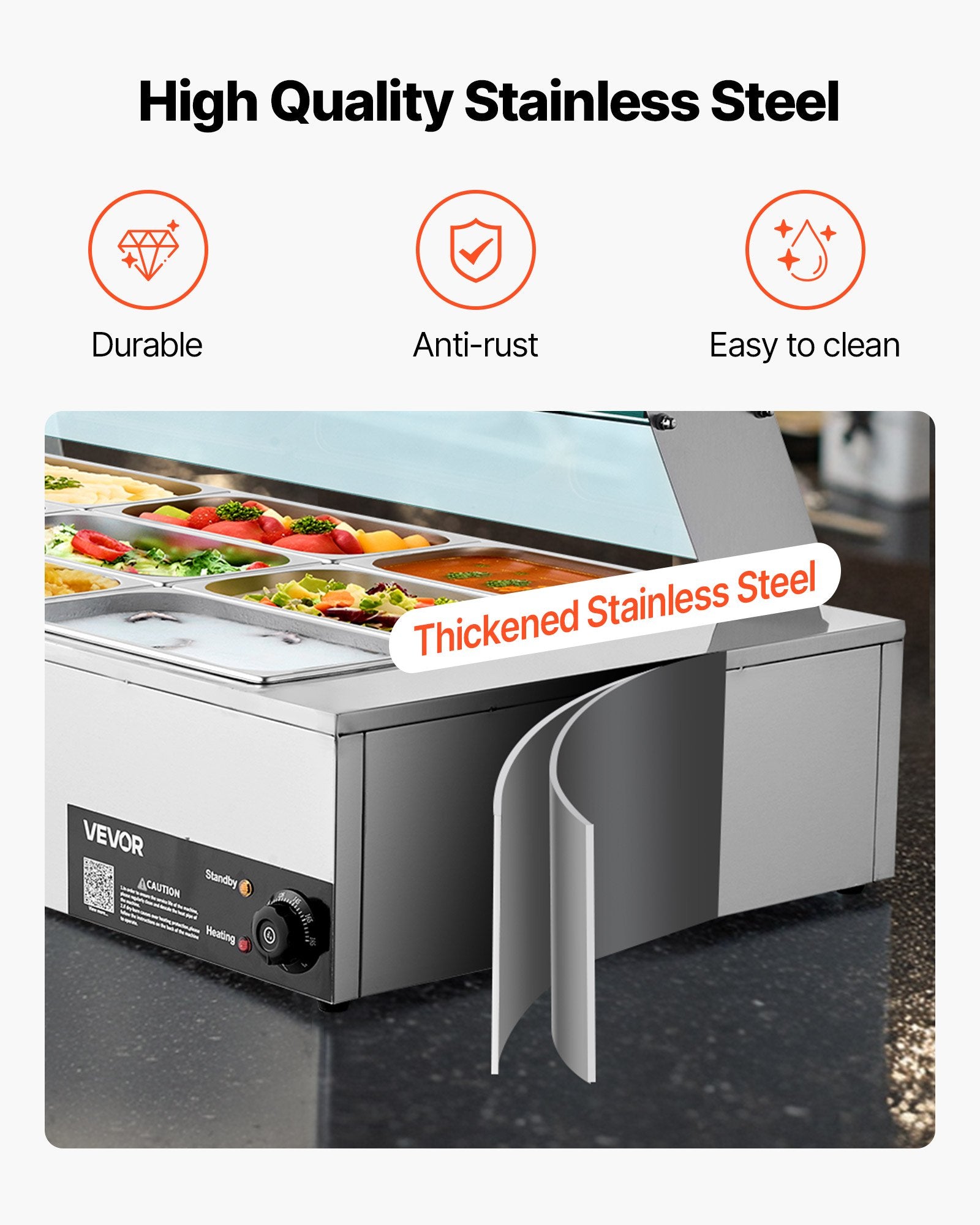 Food Warmers & Chafing Dishes: VEVOR Commercial Food Warmer, 1500W Electric Stainless Steel Steam Food Warmer with Glass Cover, 9-Pan Countertop Buffet Bain Marie with Soup & Perforated Ladles, for Catering, Restaurant & Party