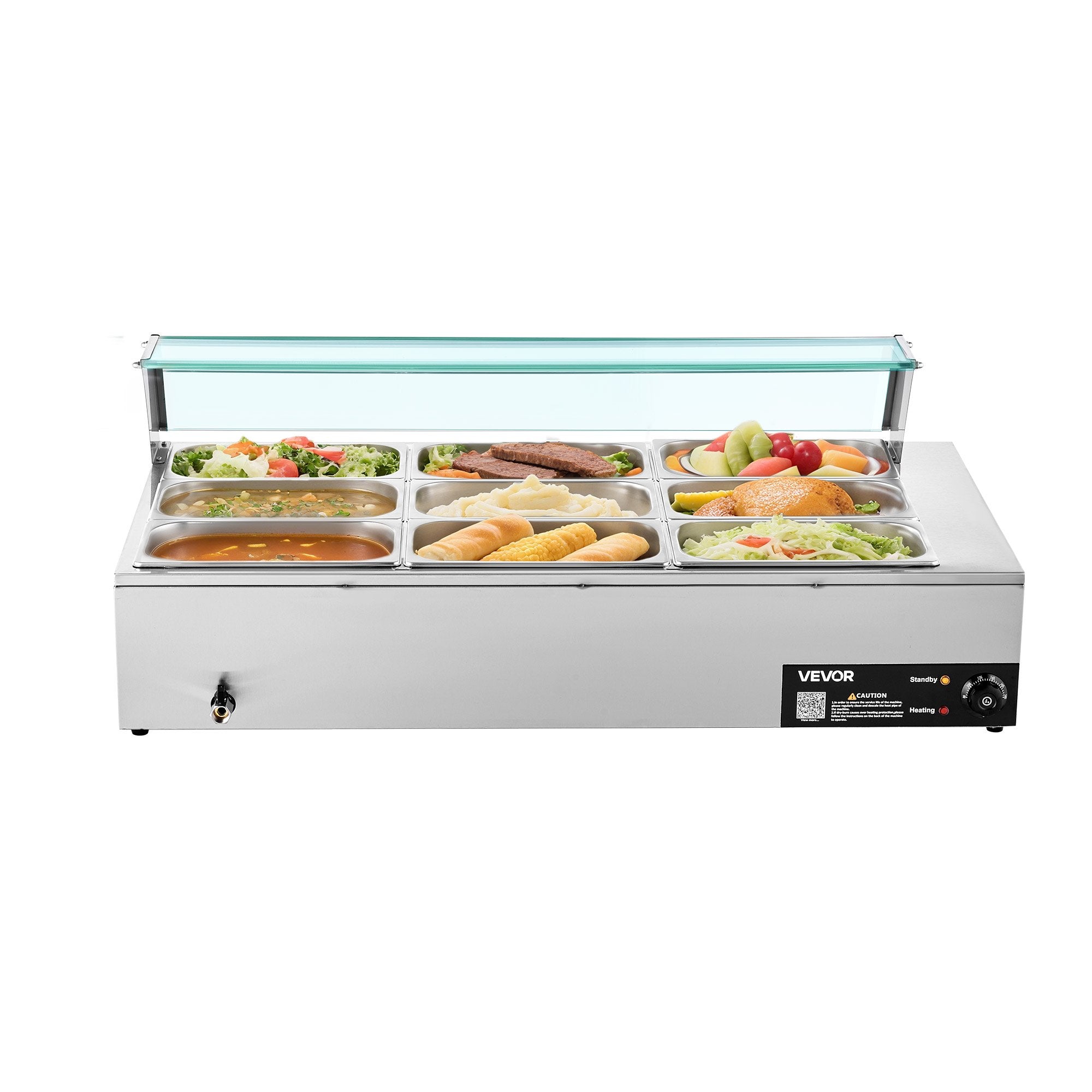 Food Warmers & Chafing Dishes: VEVOR Commercial Food Warmer, 1500W Electric Stainless Steel Steam Food Warmer with Glass Cover, 9-Pan Countertop Buffet Bain Marie with Soup & Perforated Ladles, for Catering, Restaurant & Party