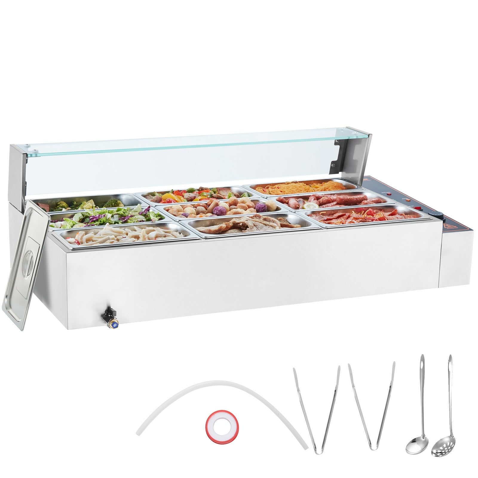 Food Warmers & Chafing Dishes: VEVOR Commercial Electric Food Warmer Countertop Buffet 9*5Qt with Glass Shield
