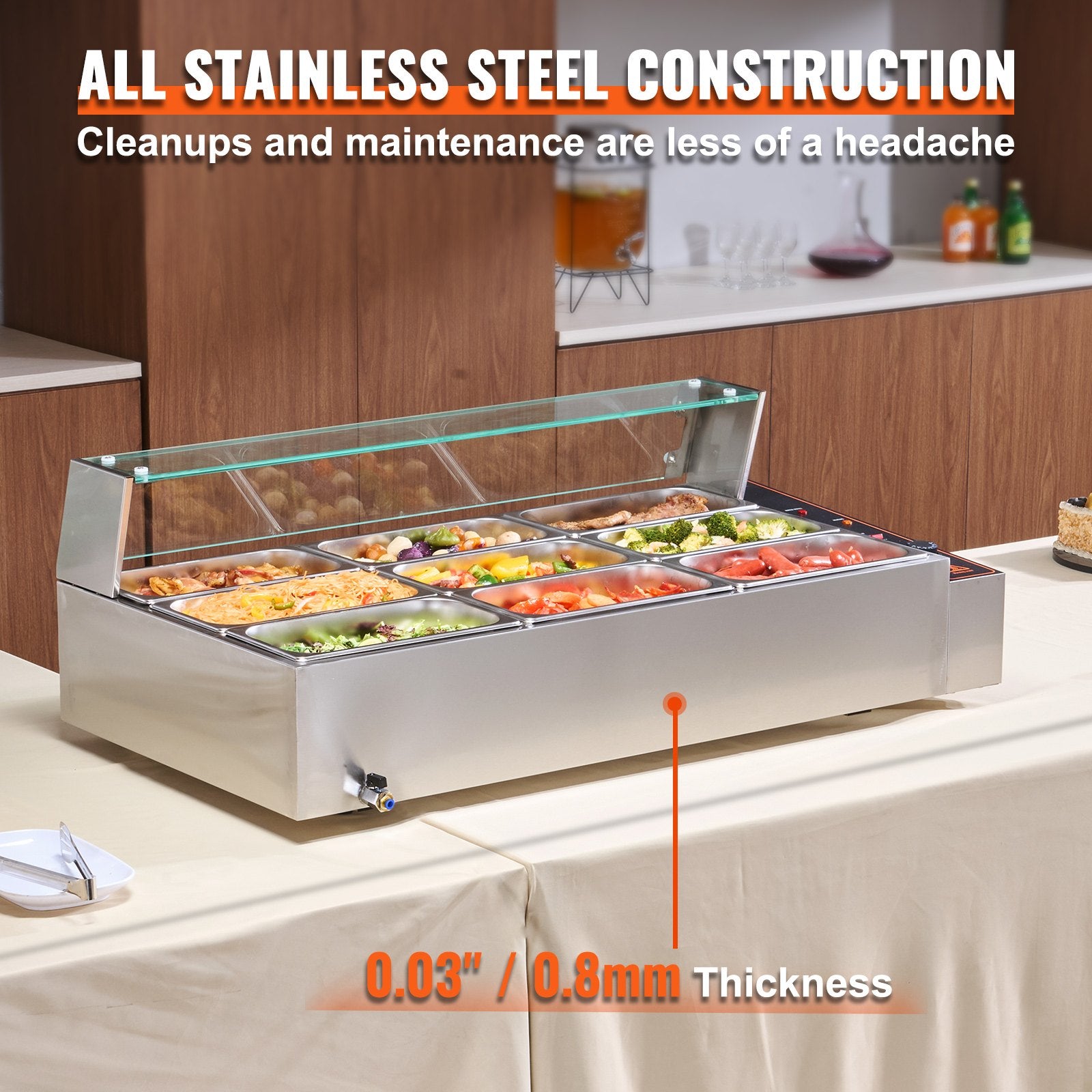Food Warmers & Chafing Dishes: VEVOR Commercial Electric Food Warmer Countertop Buffet 9*5Qt with Glass Shield