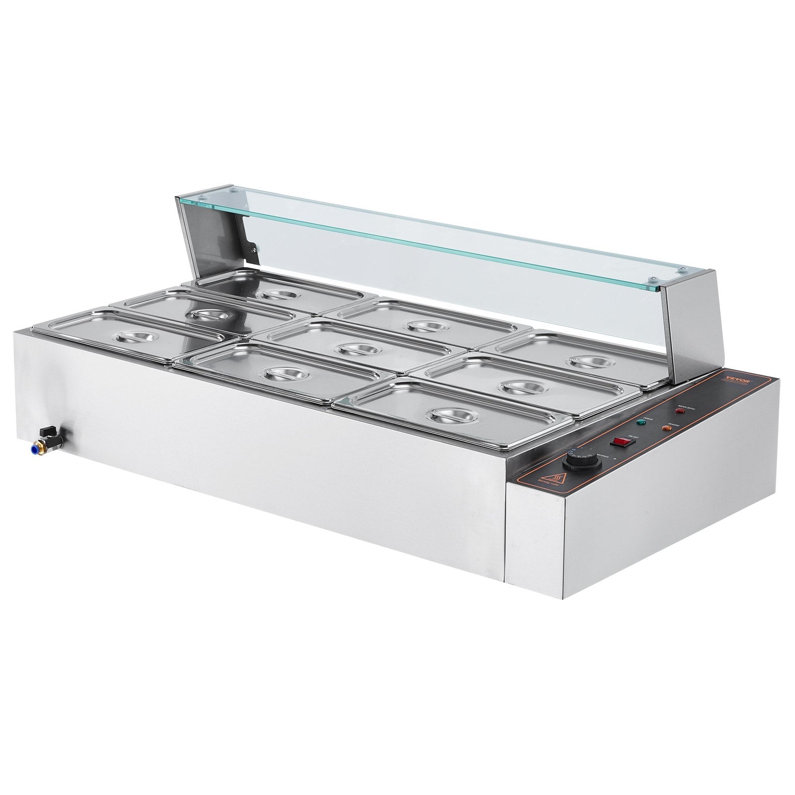 Food Warmers & Chafing Dishes: VEVOR Commercial Electric Food Warmer Countertop Buffet 9*5Qt with Glass Shield