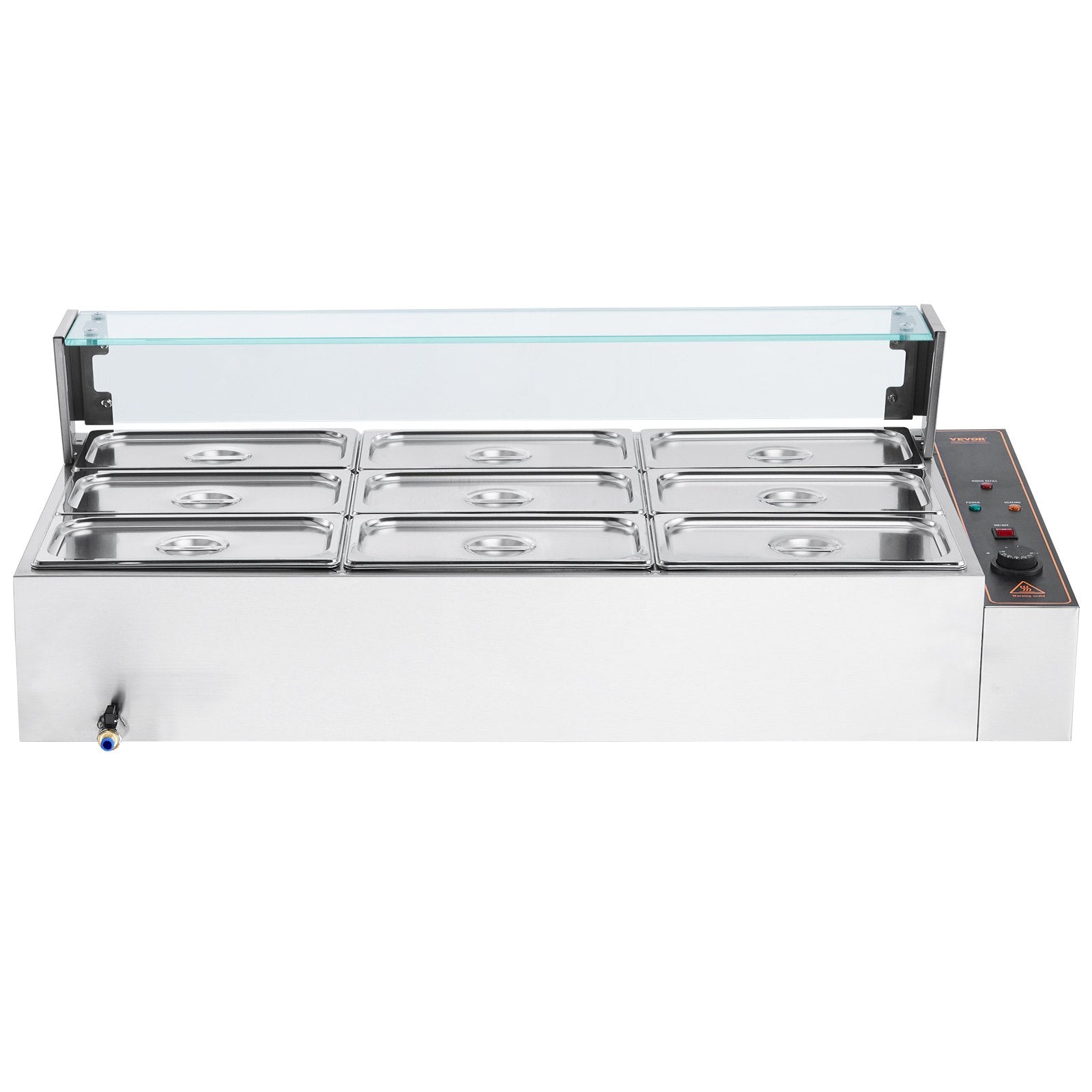 Food Warmers & Chafing Dishes: VEVOR Commercial Electric Food Warmer Countertop Buffet 9*5Qt with Glass Shield