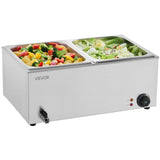 Food Warmers & Chafing Dishes: VEVOR Commercial Food Warmer, 2-Pan Electric Steam Table, 1200W Professional Countertop Stainless Steel Buffet Bain Marie with 30-85°C Temp Control for Catering, Buffet, Parties, Restaurants