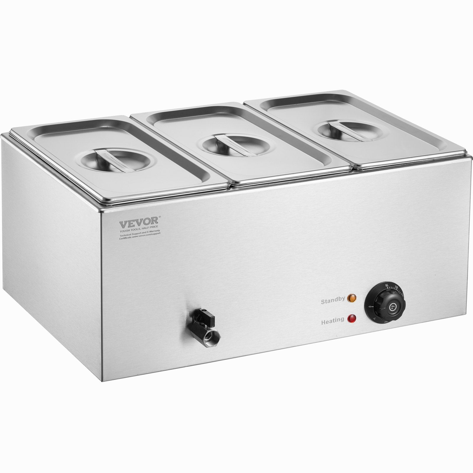 Food Warmers & Chafing Dishes: VEVOR 3-Pan Commercial Food Warmer, 16.5L Electric Steam Table, 1200W Professional Countertop Stainless Steel Buffet Bain Marie with 30 - 85℃ Temp Control for Catering and Restaurants, Silver