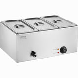 Food Warmers & Chafing Dishes: VEVOR 3-Pan Commercial Food Warmer, 16.5L Electric Steam Table, 1200W Professional Countertop Stainless Steel Buffet Bain Marie with 30 - 85℃ Temp Control for Catering and Restaurants, Silver