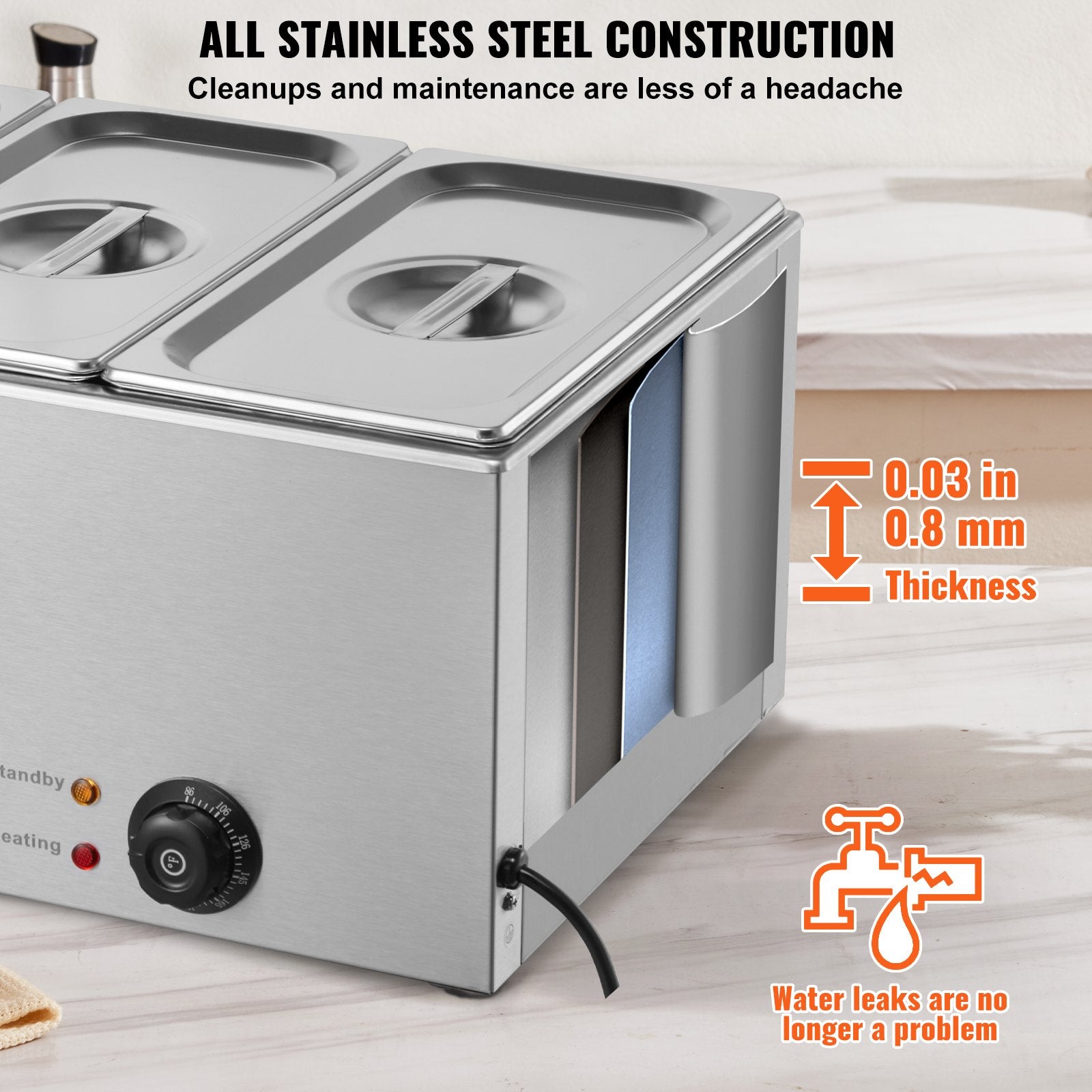 Food Warmers & Chafing Dishes: VEVOR 3-Pan Commercial Food Warmer, 16.5L Electric Steam Table, 1200W Professional Countertop Stainless Steel Buffet Bain Marie with 30 - 85℃ Temp Control for Catering and Restaurants, Silver