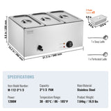 Food Warmers & Chafing Dishes: VEVOR 3-Pan Commercial Food Warmer, 16.5L Electric Steam Table, 1200W Professional Countertop Stainless Steel Buffet Bain Marie with 30 - 85℃ Temp Control for Catering and Restaurants, Silver