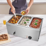 Food Warmers & Chafing Dishes: VEVOR 3-Pan Commercial Food Warmer, 16.5L Electric Steam Table, 1200W Professional Countertop Stainless Steel Buffet Bain Marie with 30 - 85℃ Temp Control for Catering and Restaurants, Silver
