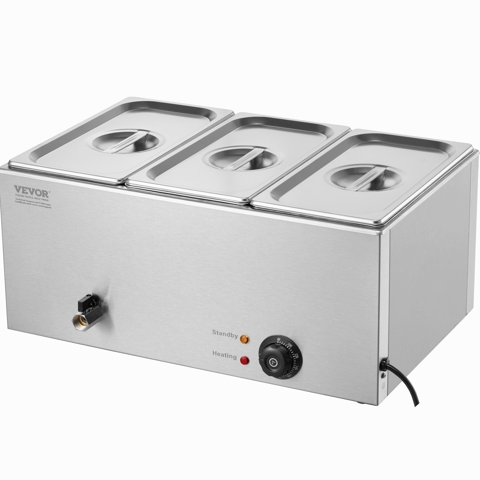 Food Warmers & Chafing Dishes: VEVOR 3-Pan Commercial Food Warmer, 16.5L Electric Steam Table, 1200W Professional Countertop Stainless Steel Buffet Bain Marie with 30 - 85℃ Temp Control for Catering and Restaurants, Silver