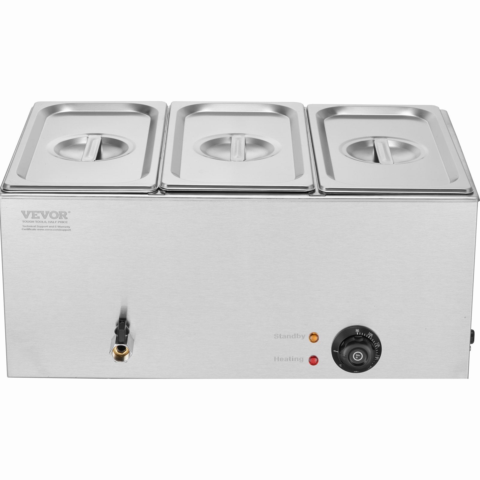 Food Warmers & Chafing Dishes: VEVOR 3-Pan Commercial Food Warmer, 16.5L Electric Steam Table, 1200W Professional Countertop Stainless Steel Buffet Bain Marie with 30 - 85℃ Temp Control for Catering and Restaurants, Silver