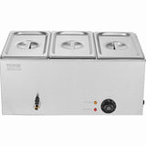 Food Warmers & Chafing Dishes: VEVOR 3-Pan Commercial Food Warmer, 16.5L Electric Steam Table, 1200W Professional Countertop Stainless Steel Buffet Bain Marie with 30 - 85℃ Temp Control for Catering and Restaurants, Silver