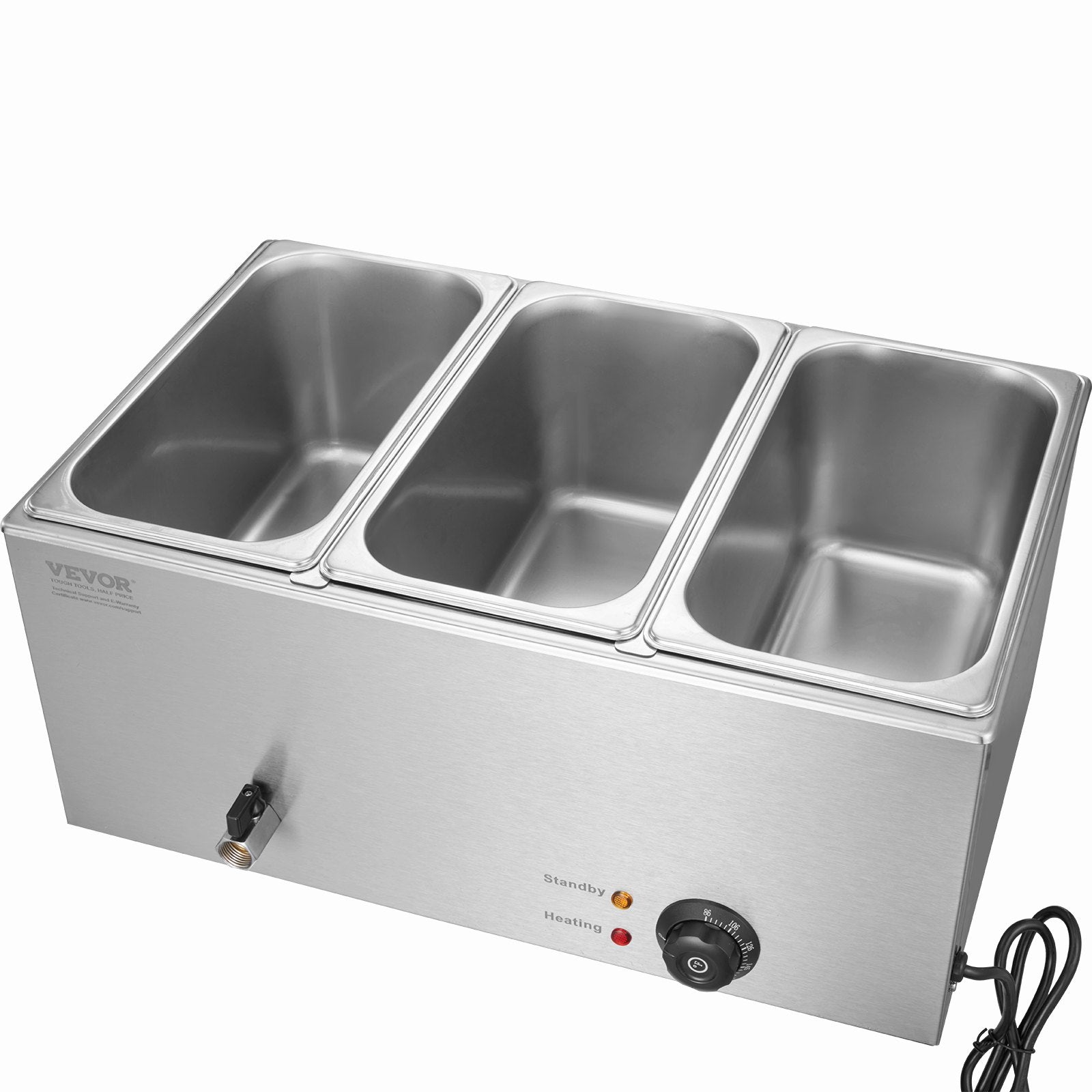 Food Warmers & Chafing Dishes: VEVOR 3-Pan Commercial Food Warmer, 16.5L Electric Steam Table, 1200W Professional Countertop Stainless Steel Buffet Bain Marie with 30 - 85℃ Temp Control for Catering and Restaurants, Silver