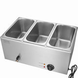 Food Warmers & Chafing Dishes: VEVOR 3-Pan Commercial Food Warmer, 16.5L Electric Steam Table, 1200W Professional Countertop Stainless Steel Buffet Bain Marie with 30 - 85℃ Temp Control for Catering and Restaurants, Silver
