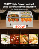 Food Warmers & Chafing Dishes: VEVOR Commercial Food Warmer, 1500W Electric Stainless Steel Steam Food Warmer with Lid, 4-Pan Fast Heating Countertop Buffet Bain Marie with Soup & Perforated Ladles, for Catering, Restaurant, Party