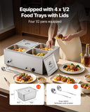 Food Warmers & Chafing Dishes: VEVOR Commercial Food Warmer, 1500W Electric Stainless Steel Steam Food Warmer with Lid, 4-Pan Fast Heating Countertop Buffet Bain Marie with Soup & Perforated Ladles, for Catering, Restaurant, Party