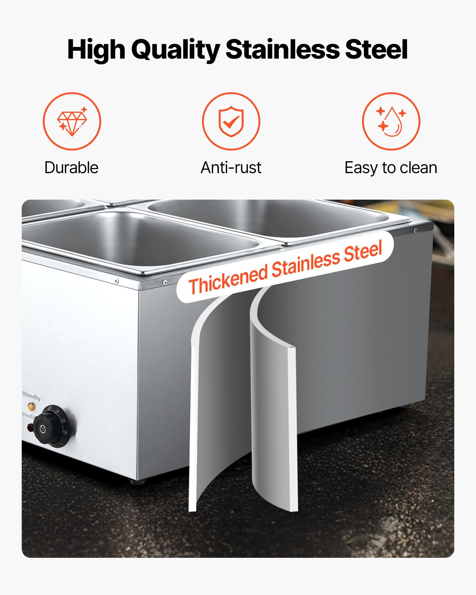 Food Warmers & Chafing Dishes: VEVOR Commercial Food Warmer, 1500W Electric Stainless Steel Steam Food Warmer with Lid, 4-Pan Fast Heating Countertop Buffet Bain Marie with Soup & Perforated Ladles, for Catering, Restaurant, Party