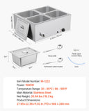 Food Warmers & Chafing Dishes: VEVOR Commercial Food Warmer, 1500W Electric Stainless Steel Steam Food Warmer with Lid, 4-Pan Fast Heating Countertop Buffet Bain Marie with Soup & Perforated Ladles, for Catering, Restaurant, Party
