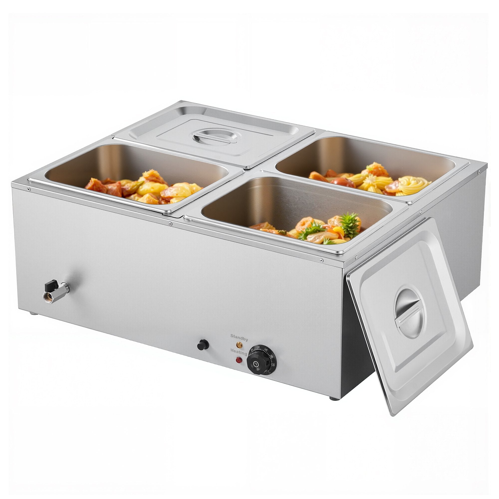 Food Warmers & Chafing Dishes: VEVOR Commercial Food Warmer, 1500W Electric Stainless Steel Steam Food Warmer with Lid, 4-Pan Fast Heating Countertop Buffet Bain Marie with Soup & Perforated Ladles, for Catering, Restaurant, Party